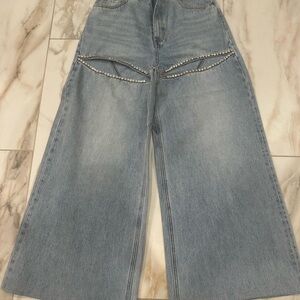 AREA Blue Flare Wide Leg Jeans